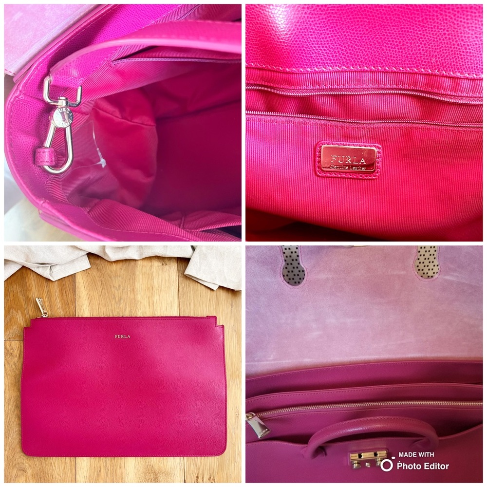 Furla Fuchsia Leather Tote Bag with Gold Hardware - Picture 16 of 16